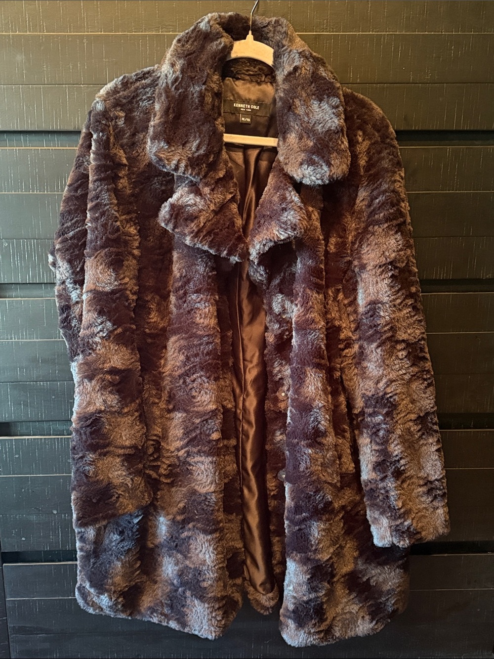 Kenneth Cole Plush Faux Fur Teddy Jacket in Charcoal Brown